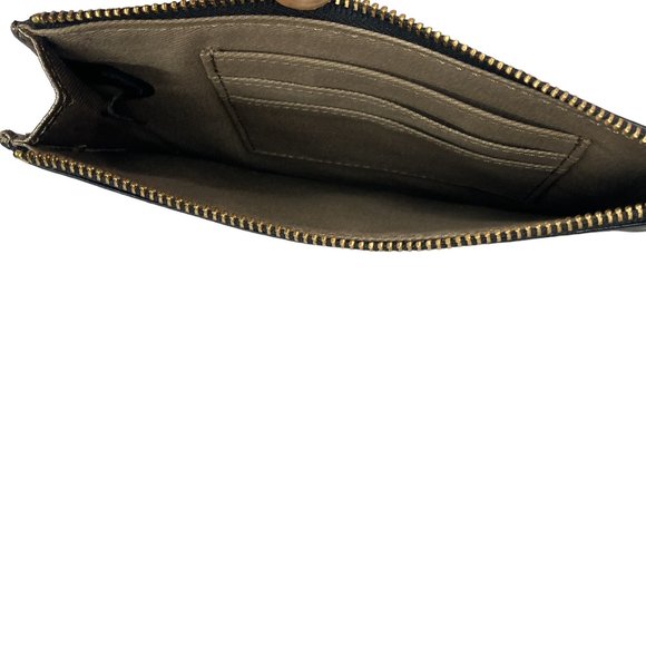 Fossil Black Cow Hide Leather Zip Top Wristlet Strap Wallet Pouch 6.5" X 4.5"‎ - Picture 5 of 6